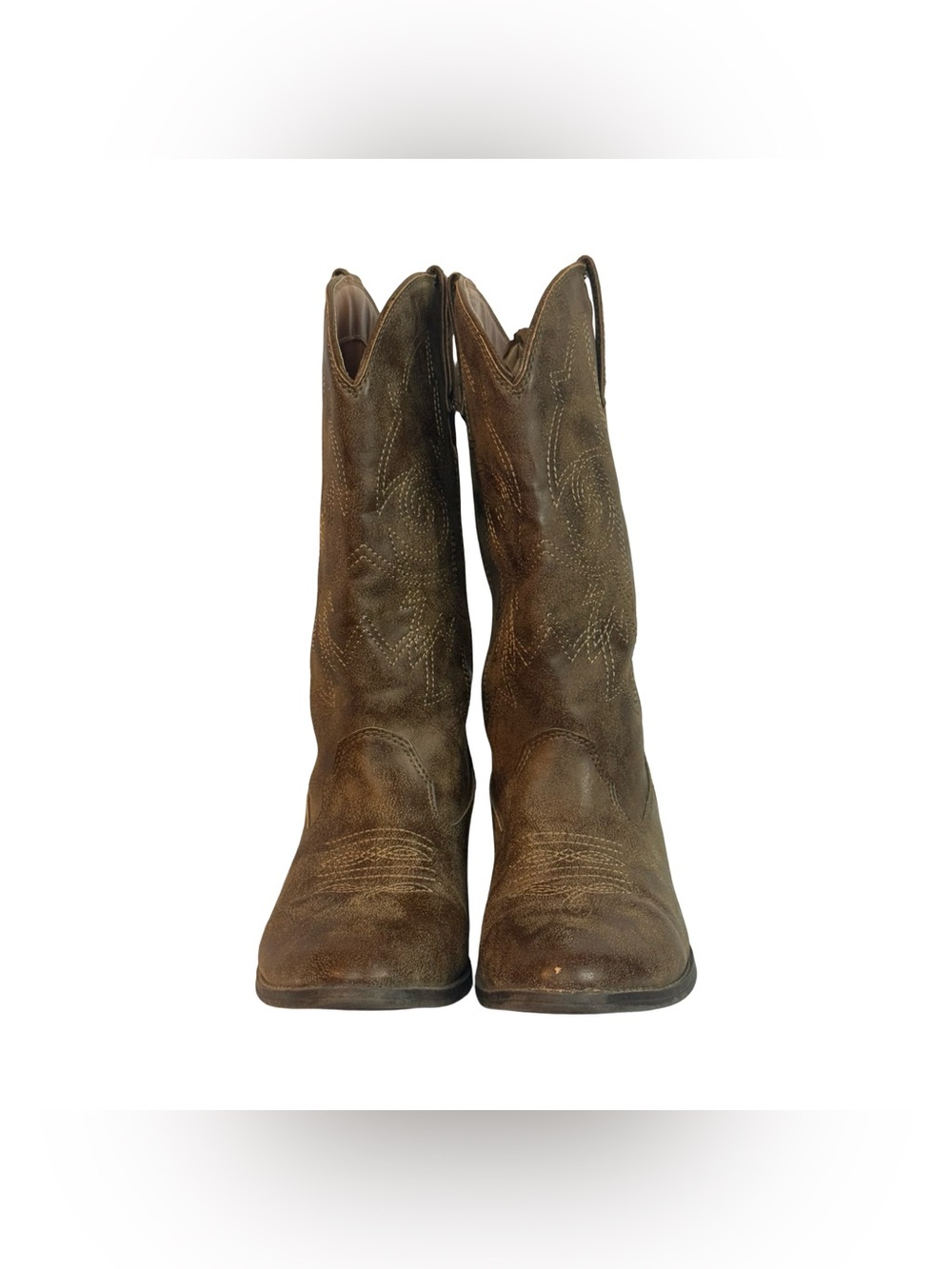 Faded Glory Brown Western Cowboy Boots Women's Size 6 Distressed Faux Leather